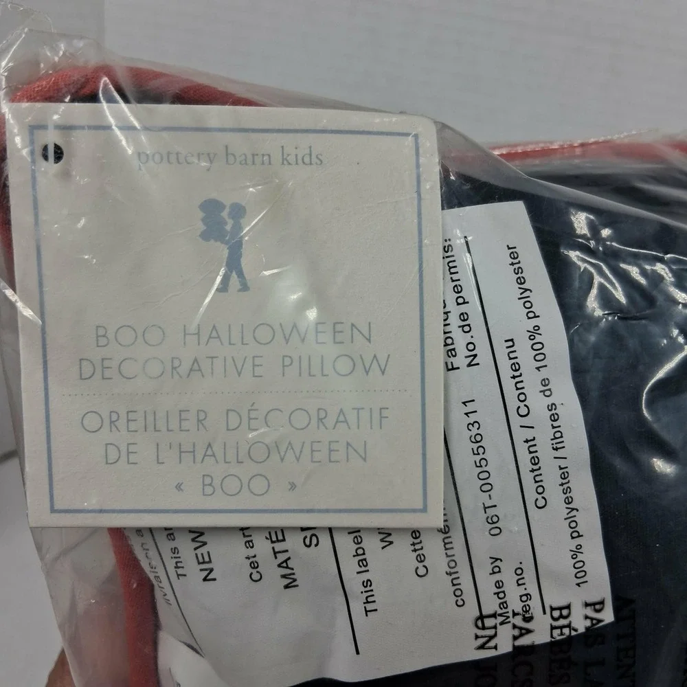 Pottery Barn Kids Halloween BOO Lumbar Decorative Pillow Black Orange 8x12 NEW‎